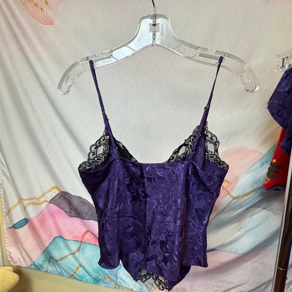 Victoria’s Secret 90s Vintage Purple Satin Camisole & Panty Set Lace Lingerie